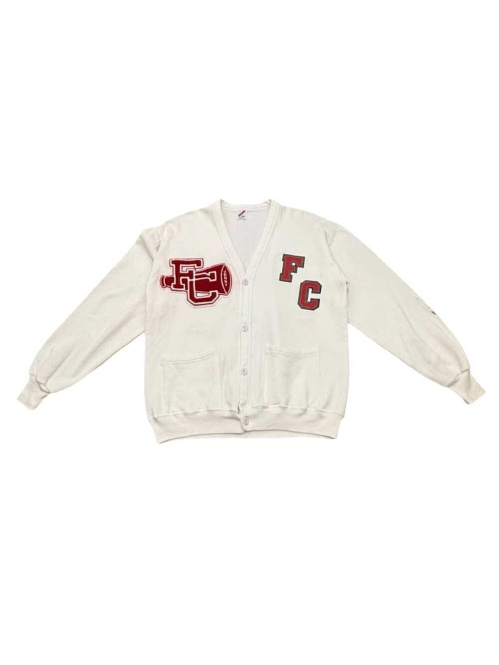Vintage 1990s Jerzees Varsity Cardigan Sweatshirt White USA Made Letterman Style
